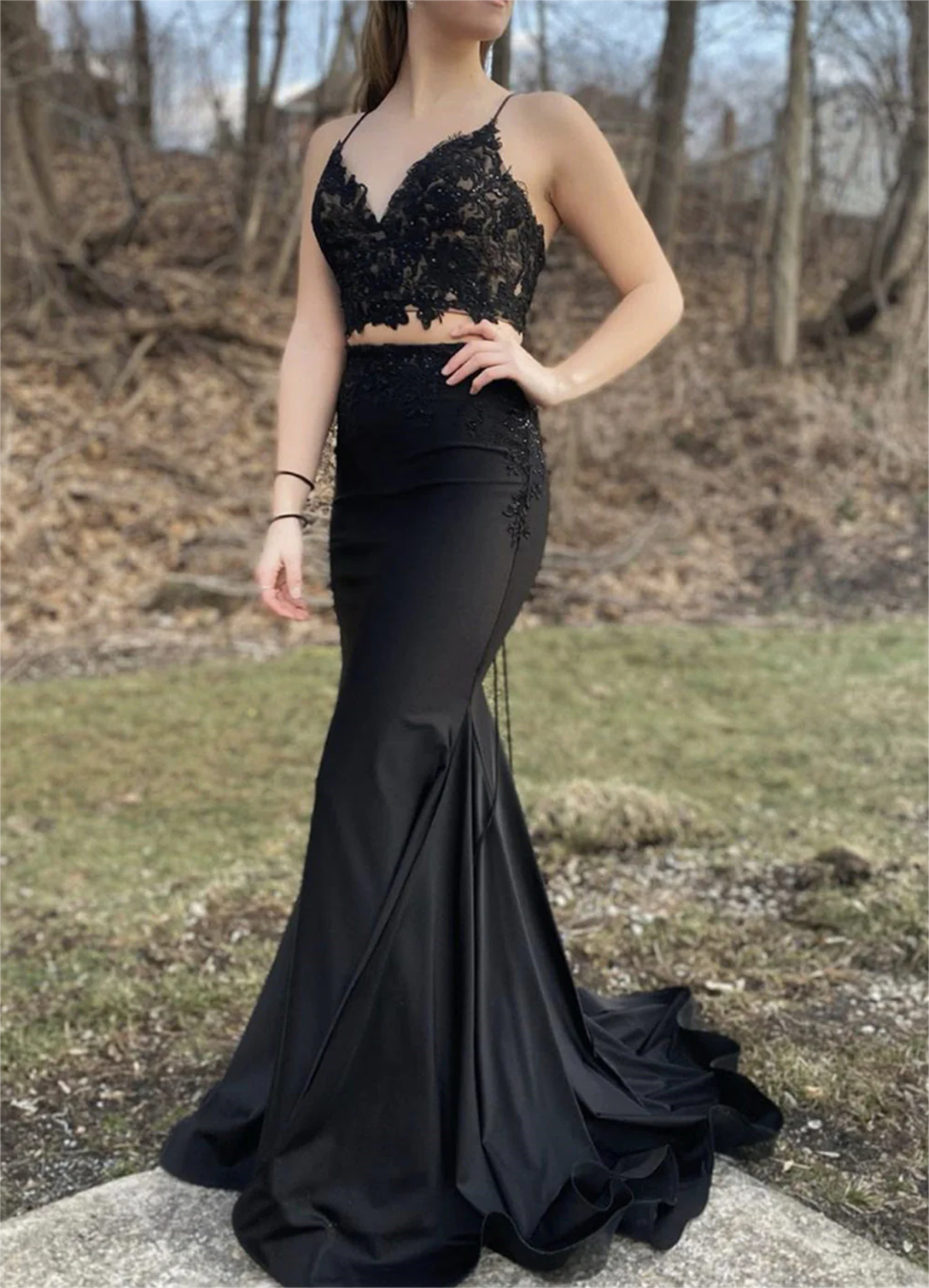 Women Mermaid Lace Prom Dresses Long V-Neck Evening Gowns Formal Party Dress YPD560