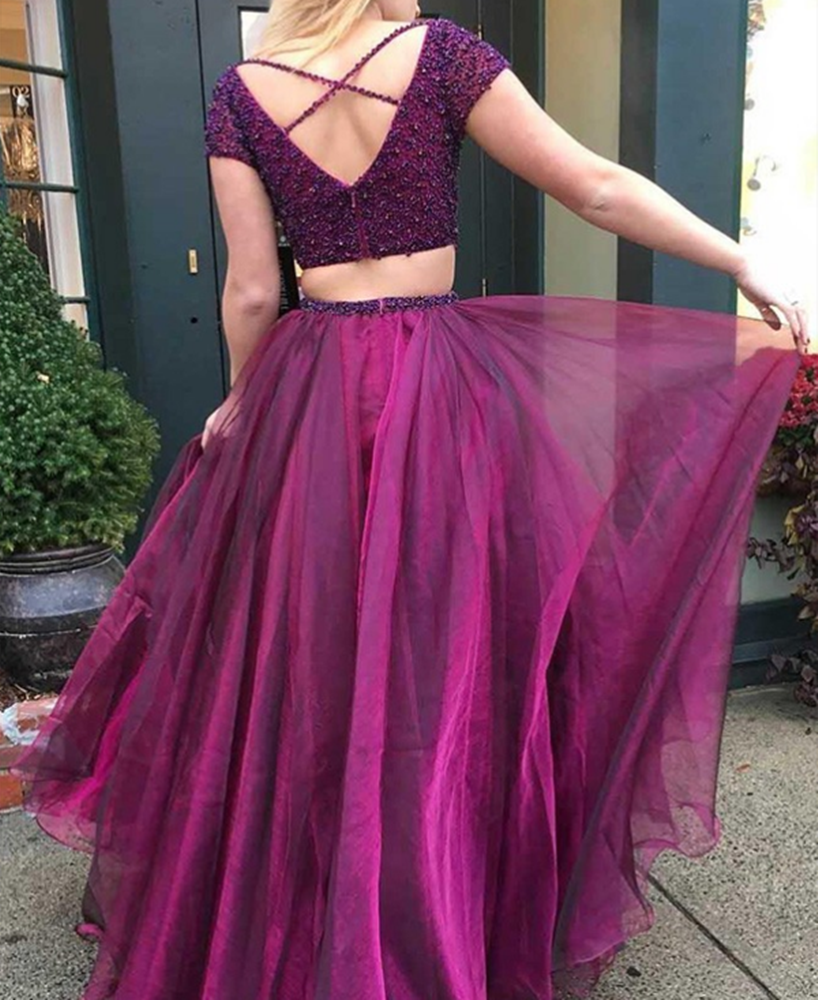 Women 2 Pieces Prom Dresses Long Beads Evening Party Dress YPD094