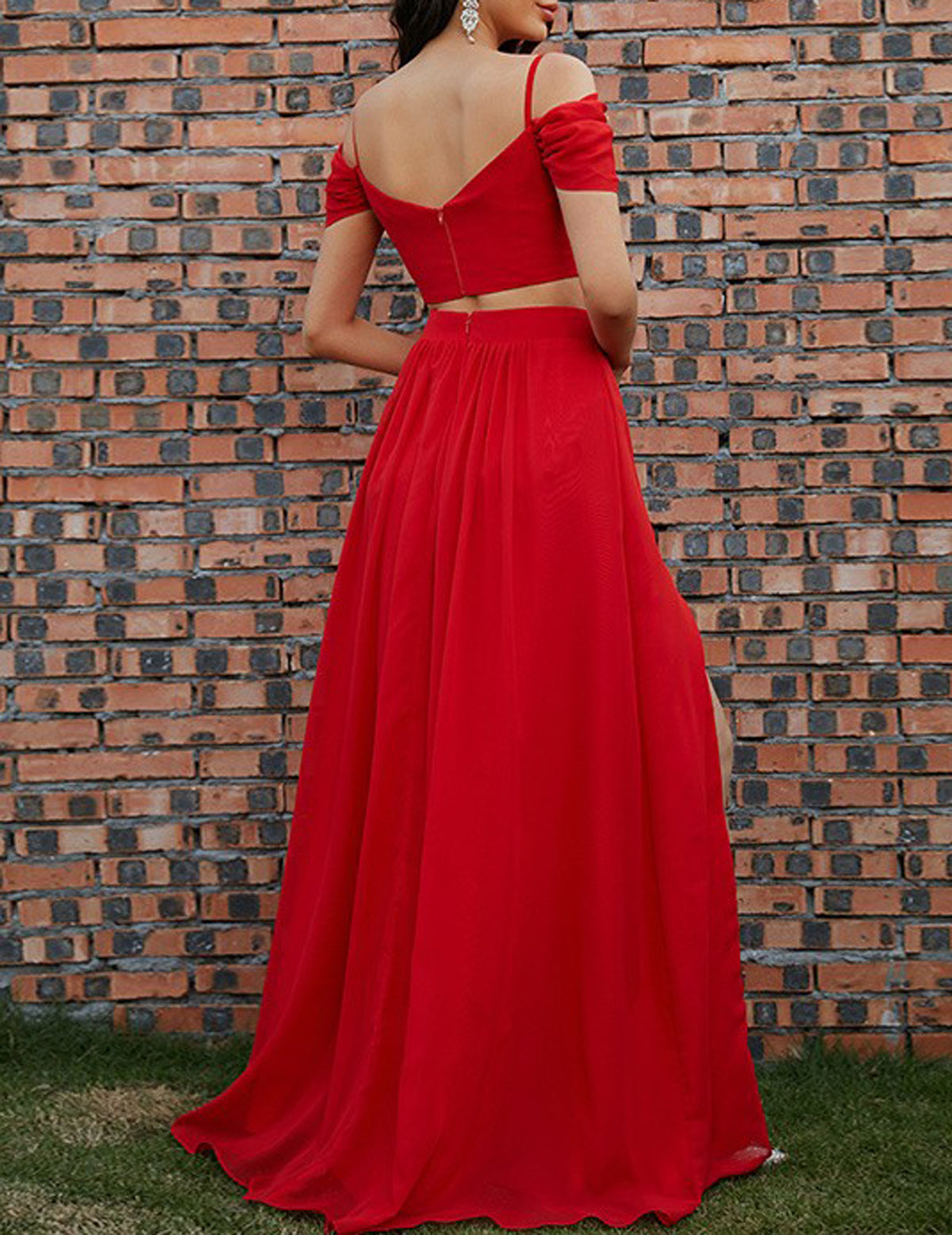 Women 2 Pieces Prom Dress Long Red Evening Gowns Fashion Party Dress YPD855