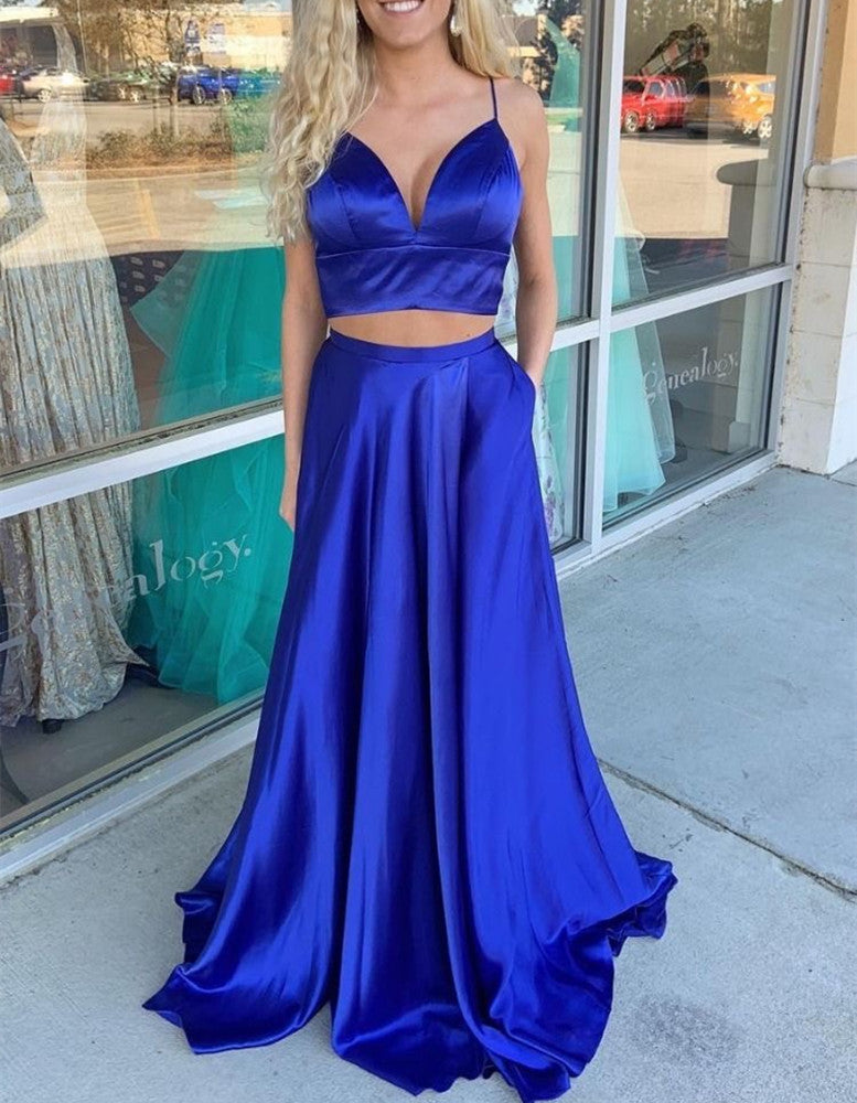 Women 2 Pieces Prom Dresses Long V-Neck Evening Party Dress YPD091