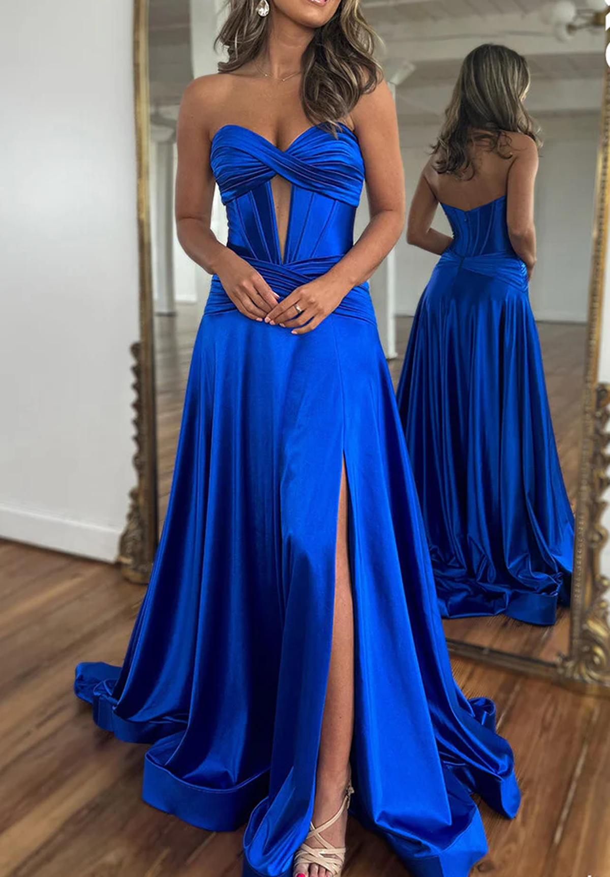 Women Sweetheart Prom Dress Long Satin Evening Gowns Side Slit Party Dress YPD818