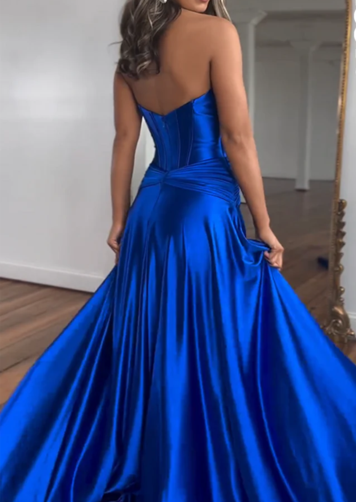 Women Sweetheart Prom Dress Long Satin Evening Gowns Side Slit Party Dress YPD818