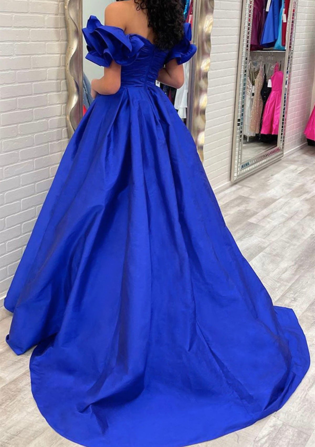 Women Off-the-Shoulder Prom Dress Long Royal Blue Evening Gowns Fashion Formal Party Dress YPD782