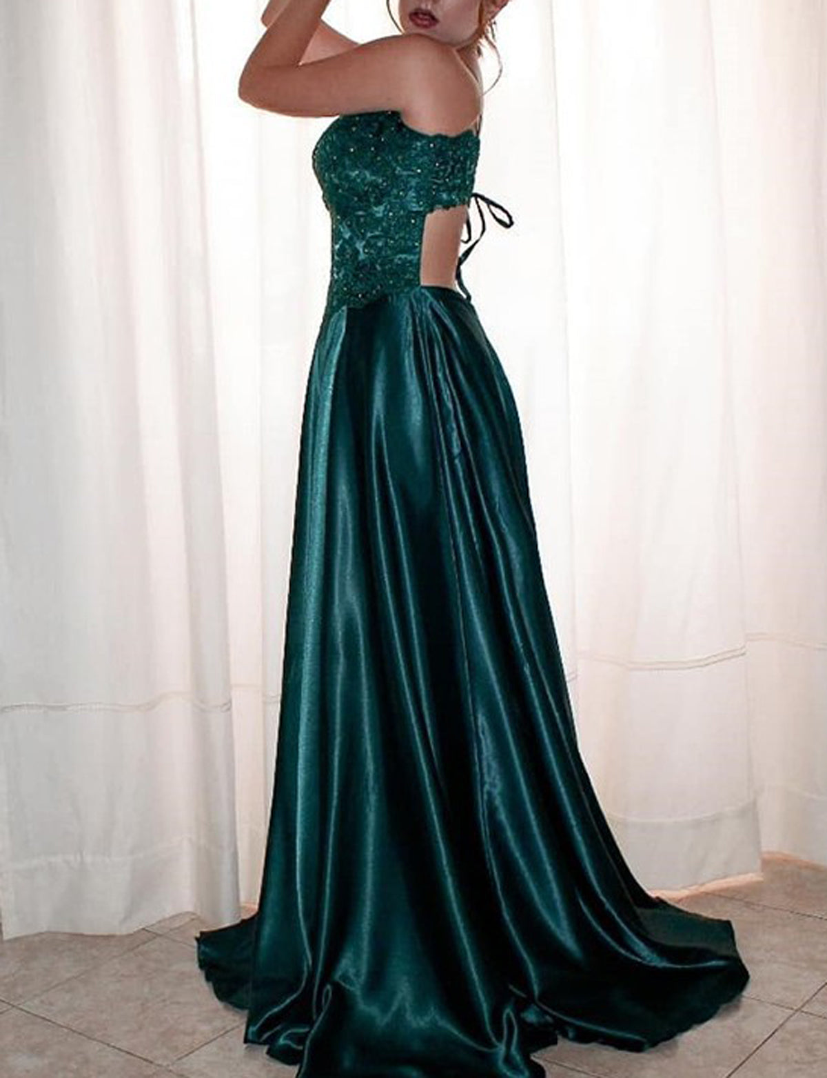 Women Side Slit Prom Dress Long Appliques Evening Gowns Fashion Formal Party Dress YPD858
