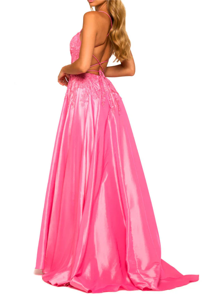 Women Spaghetti Straps Prom Dresses Long Backless Evening Gowns Side Split Formal Party Dress YPD721