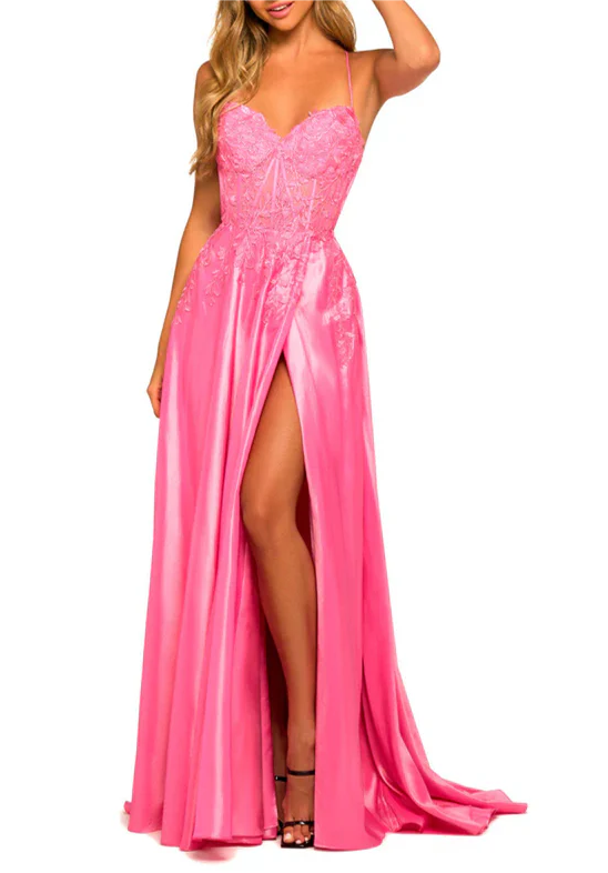 Women Spaghetti Straps Prom Dresses Long Backless Evening Gowns Side Split Formal Party Dress YPD721