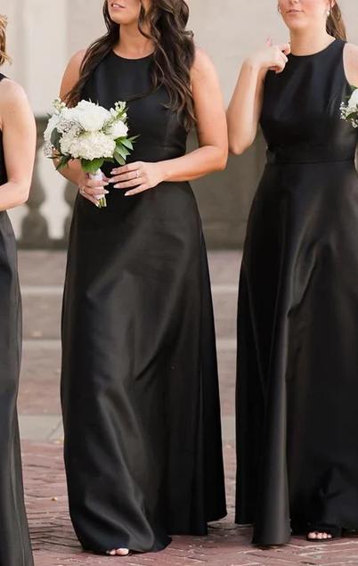 Women Black Bridesmaid Dress Long Satin Prom Gowns Fashion Wedding Party Dress YBD019