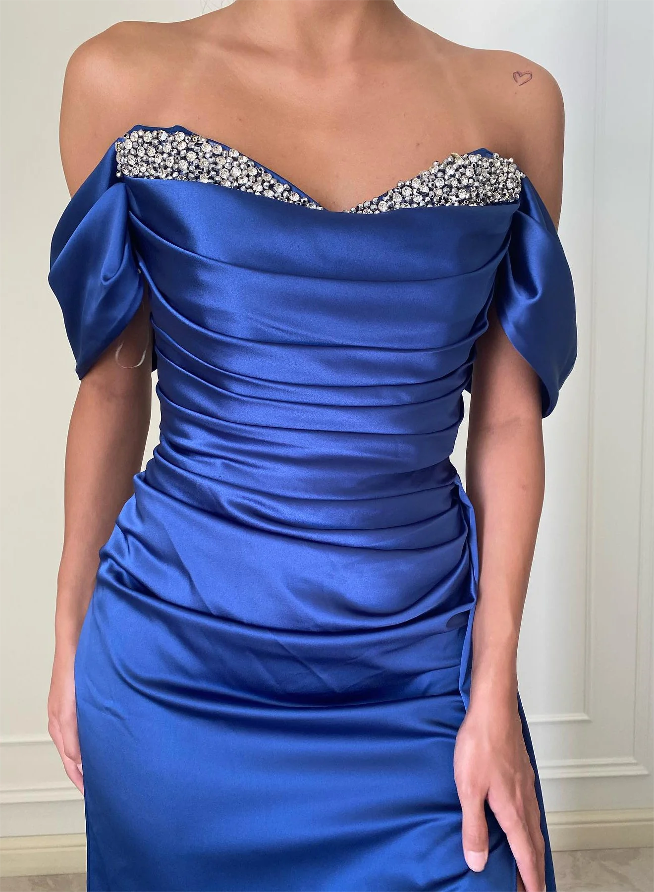 Women Off-The-Shoulder Prom Dresses Long Side Slit Evening Gowns Beaded Formal Party Dress YPD732