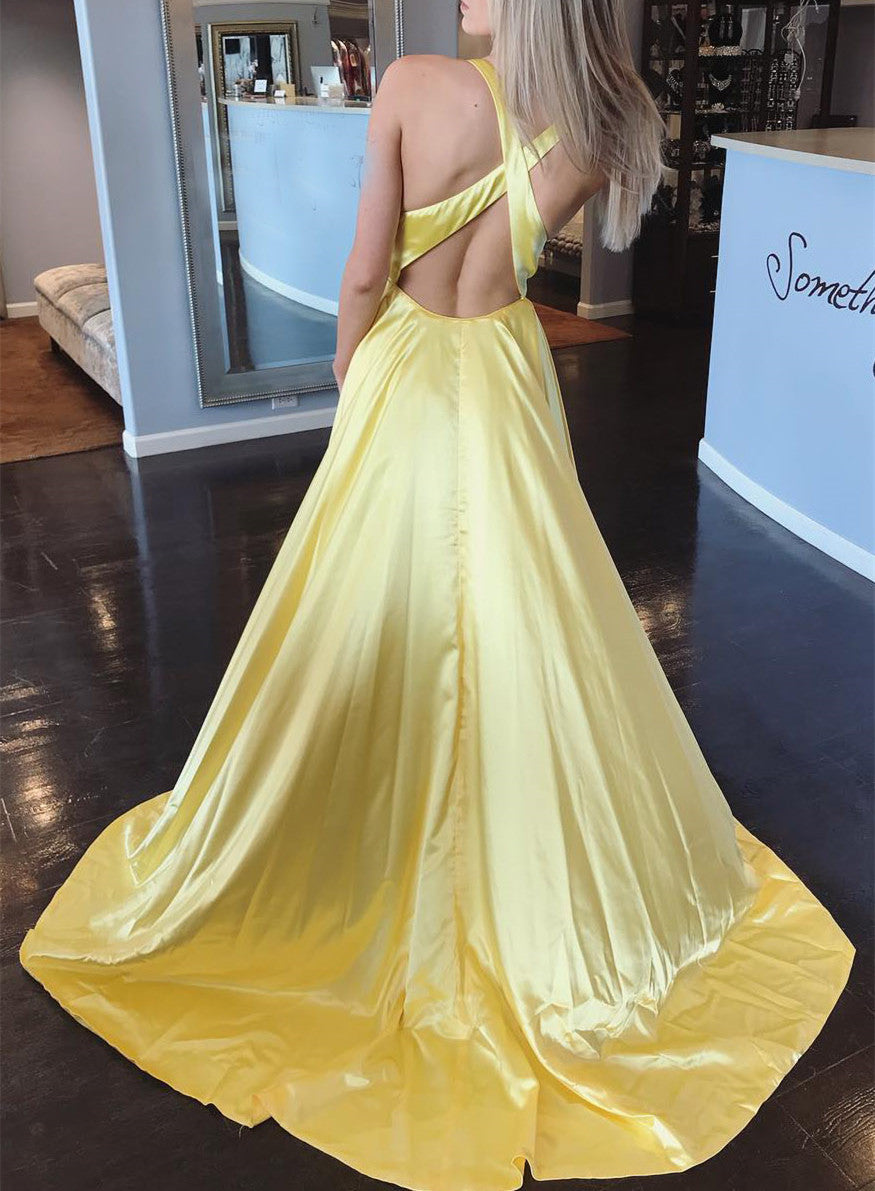 Women Side Slit Prom Dresses Long Satin Evening Party Dress YPD185
