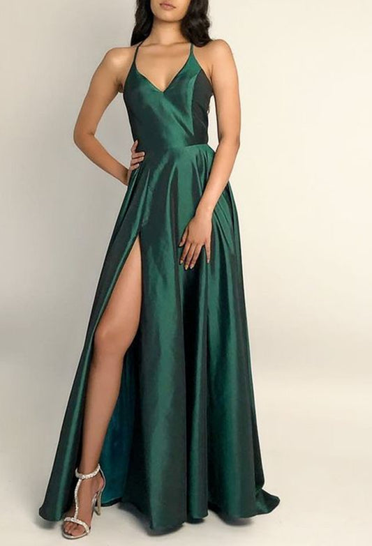 Women Side Slit Prom Dresses Long Satin Evening Party Dress YPD190