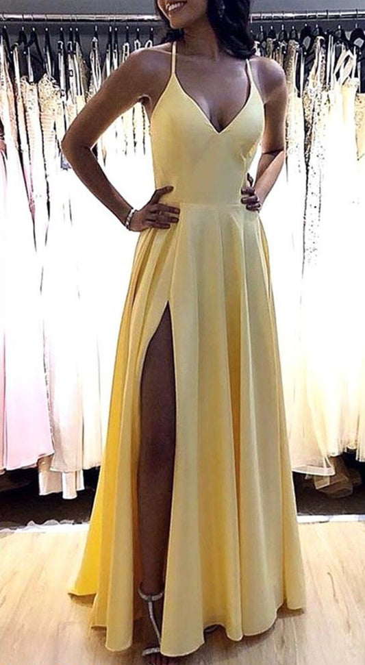 Women Side Slit Prom Dresses Long Satin Evening Party Dress YPD192