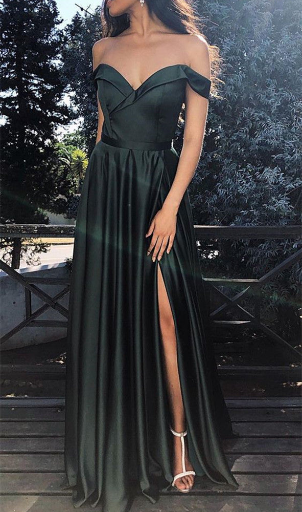 Women Side Slit Prom Dresses Long V-Neck Evening Party Dress YPD096