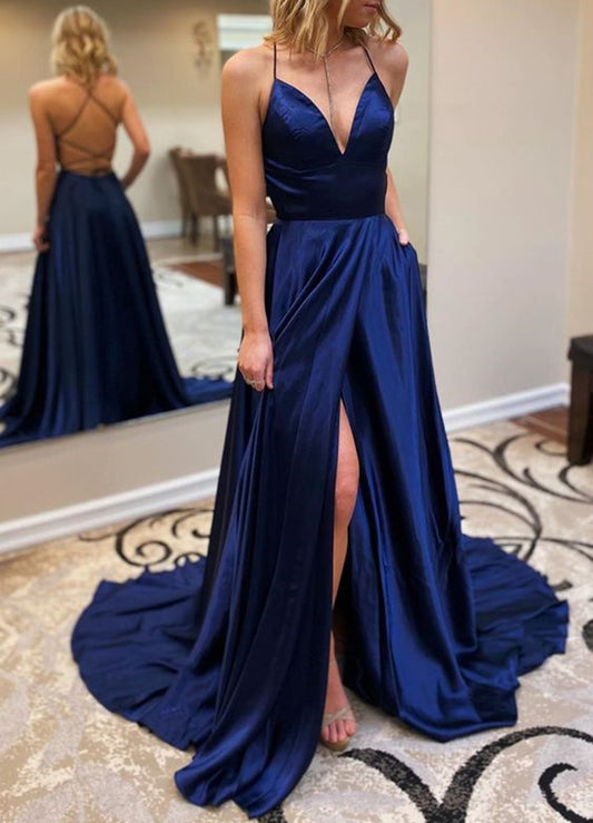 Women Side Slit Prom Dresses Long Satin Evening Party Dress YPD194