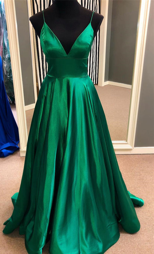 Women V-Neck Prom Dresses Long Satin Evening Party Dress YPD196