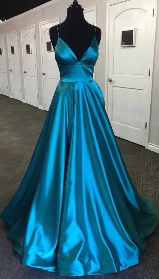 Women V-Neck Prom Dresses Long Satin Evening Party Dress YPD197