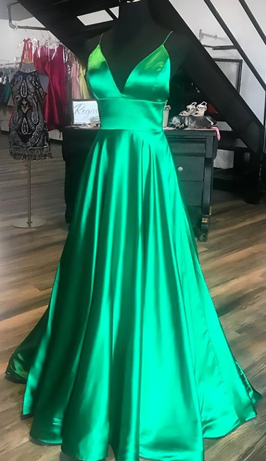 Women V-Neck Prom Dresses Long Satin Evening Party Dress YPD200