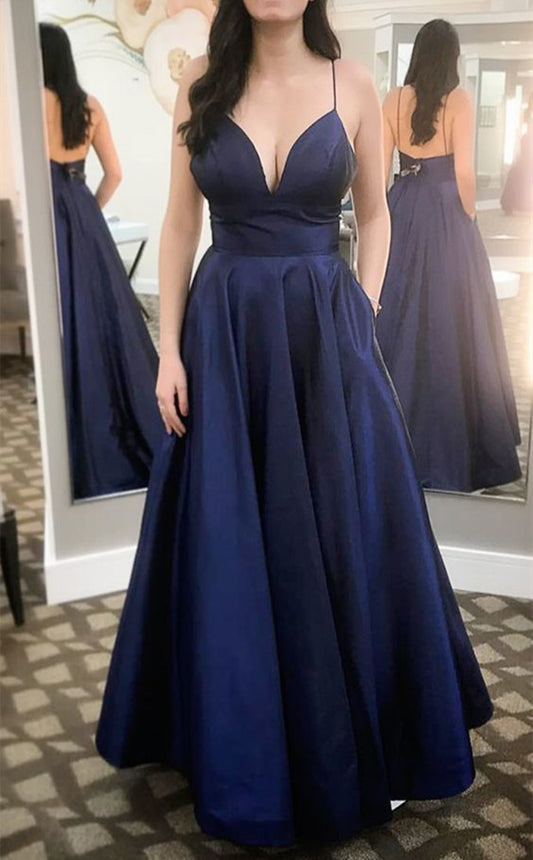 Women V-Neck Prom Dresses Long Satin Evening Party Dress YPD201