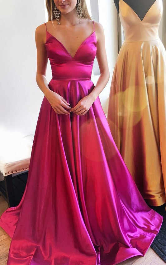 Women V-Neck Prom Dresses Long Satin Evening Party Dress YPD203