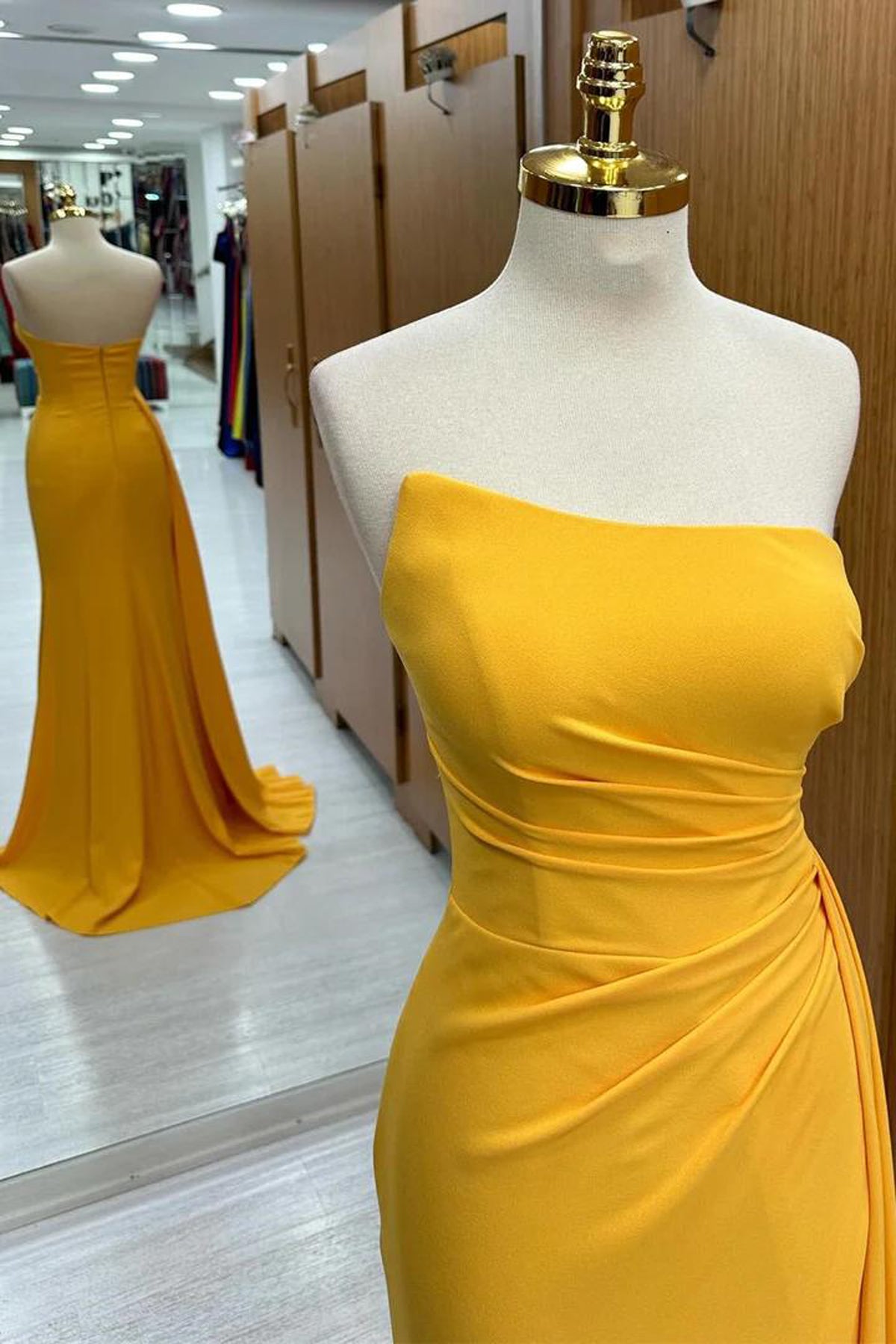 Women Strapless Bridesmaid Dress Long Side Slit Prom Gowns Fashion Wedding Party Dress YBD014
