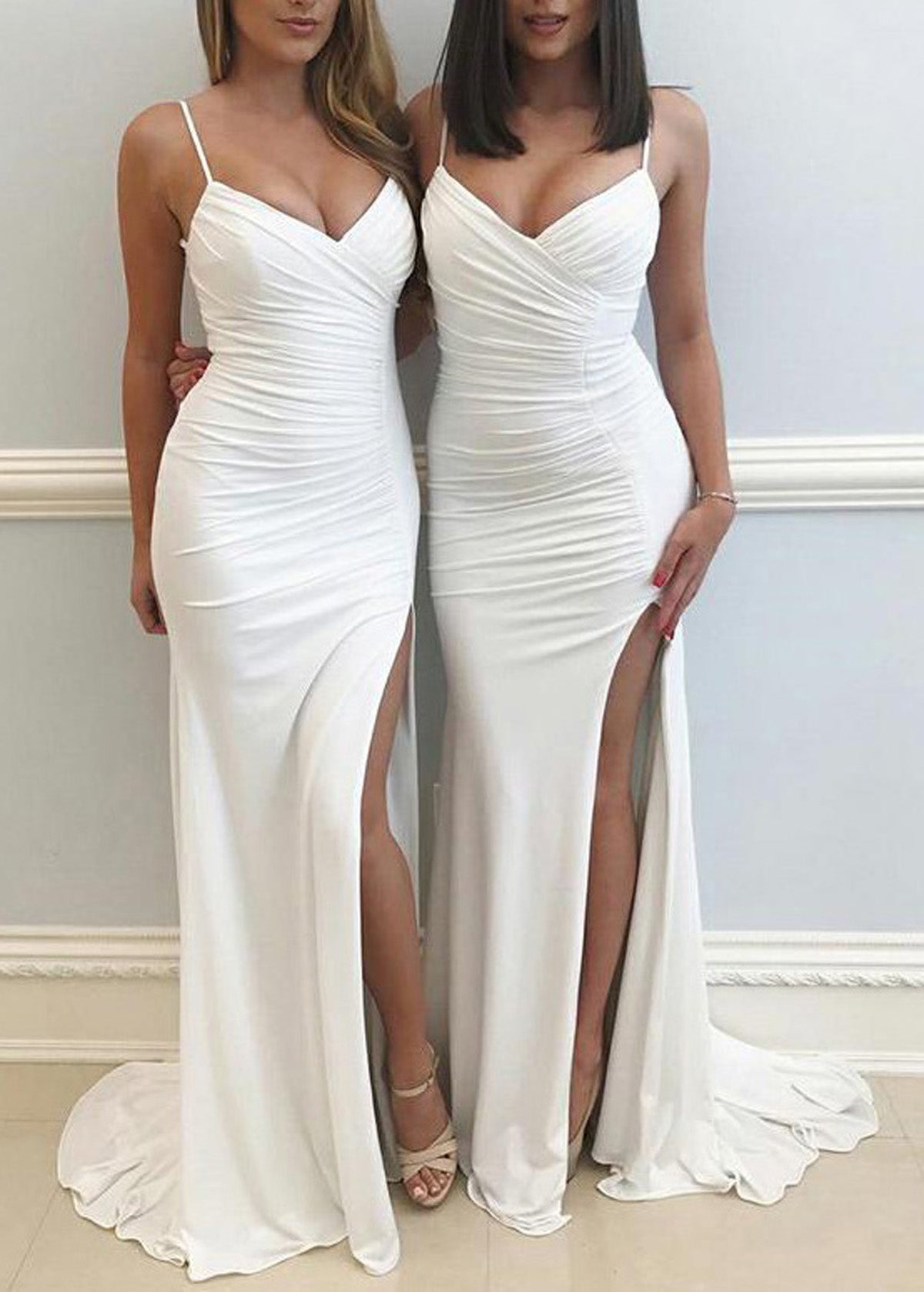 Women Side Slit Prom Dress Long Spaghetti Straps Evening Gowns Fashion Formal Party Dress YPD807