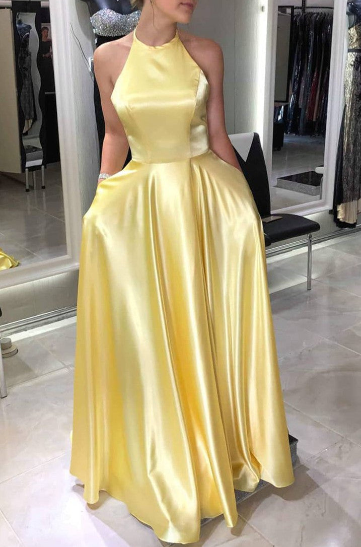 Women Halter Prom Dresses Long Satin Evening Party Dress YPD210