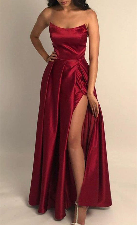 Women Side Slit Prom Dresses Long Satin Evening Party Dress YPD212