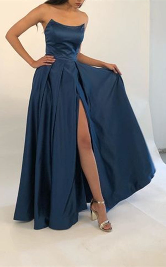 Women Side Slit Prom Dresses Long Satin Evening Party Dress YPD213