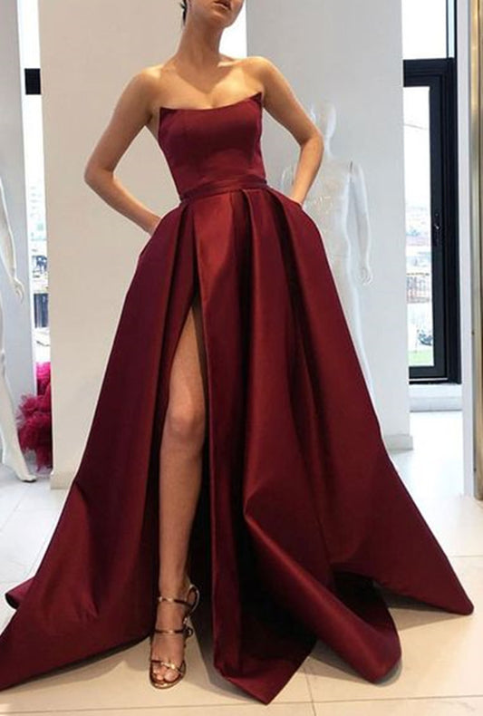 Women Side Slit Prom Dresses Long Satin Evening Party Dress YPD214