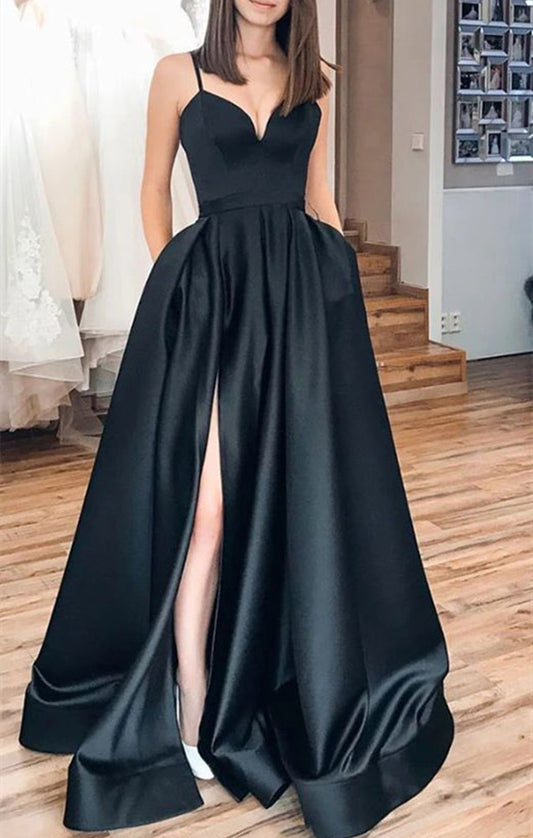 Women Side Slit Prom Dresses Long Satin Evening Party Dress YPD215