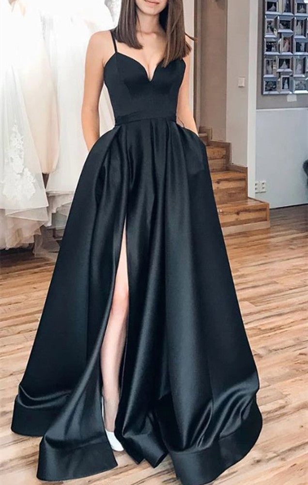 Women Side Slit Prom Dresses Long Satin Evening Party Dress YPD215