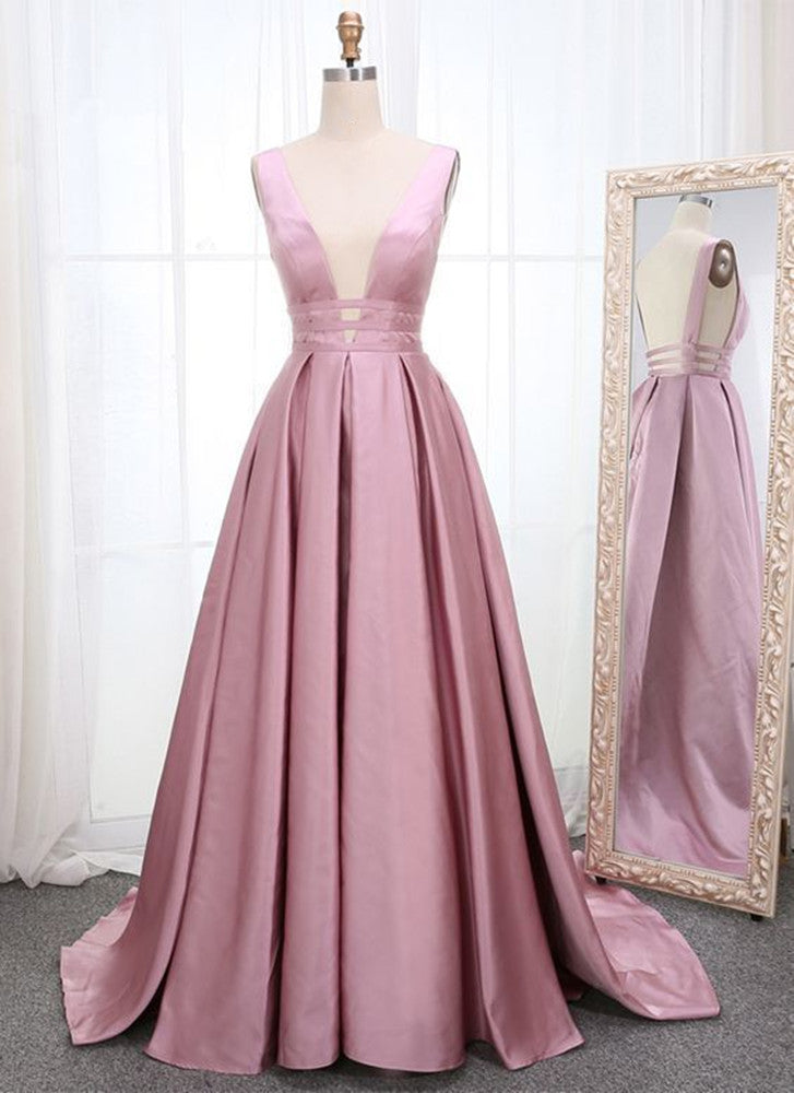 Women V-Neck Prom Dresses Long Satin Evening Party Dress YPD216