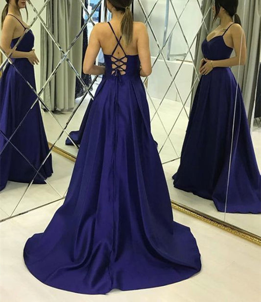 Women V-Neck Prom Dresses Long Satin Evening Party Dress YPD217