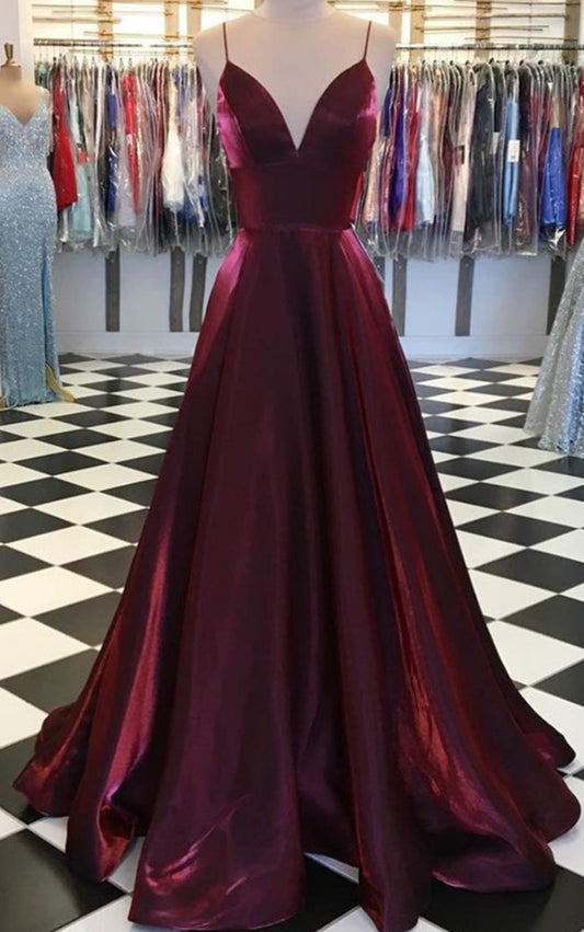 Women V-Neck Prom Dresses Long Satin Evening Party Dress YPD222