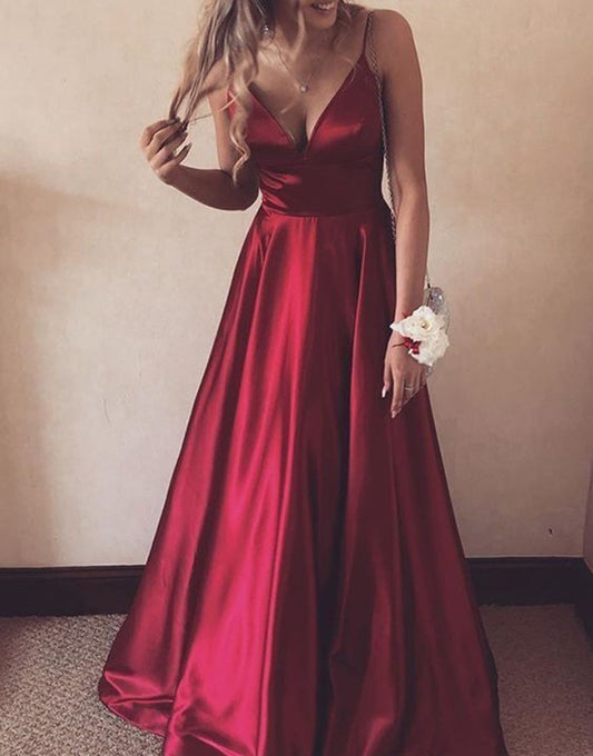 Women V-Neck Prom Dresses Long Satin Evening Gowns Formal Party Dress YPD257