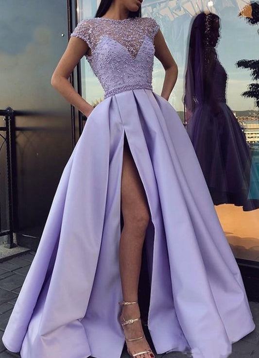Women Beads Prom Dresses Long Evening Gowns Side Slit Formal Party Dress YPD288