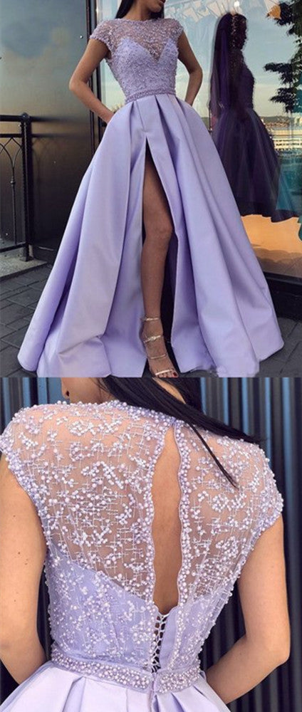 Women Beads Prom Dresses Long Evening Gowns Side Slit Formal Party Dress YPD288
