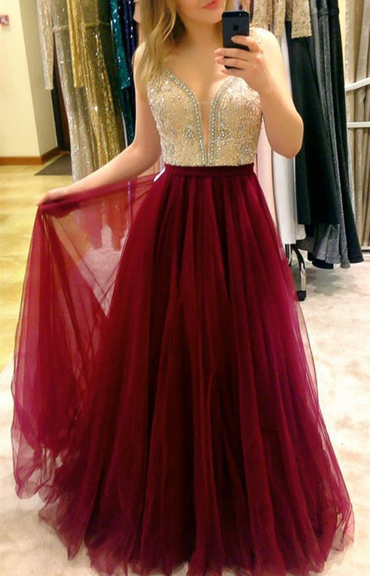 Women Beads Prom Dresses Long Tulle Evening Gowns Formal Party Dress YPD252