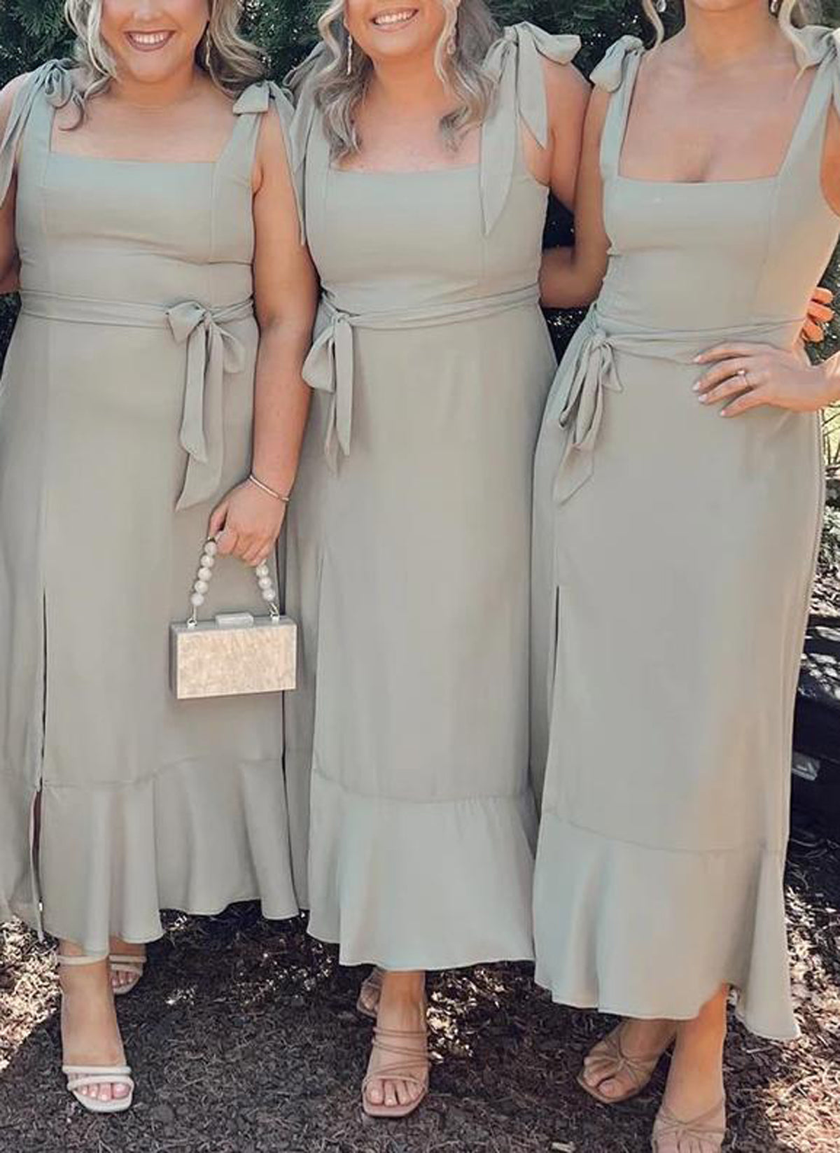 Women Square Neck Bridesmaid Dress Long Bow Strap Prom Gowns Fashion Wedding Party Dress YBD017