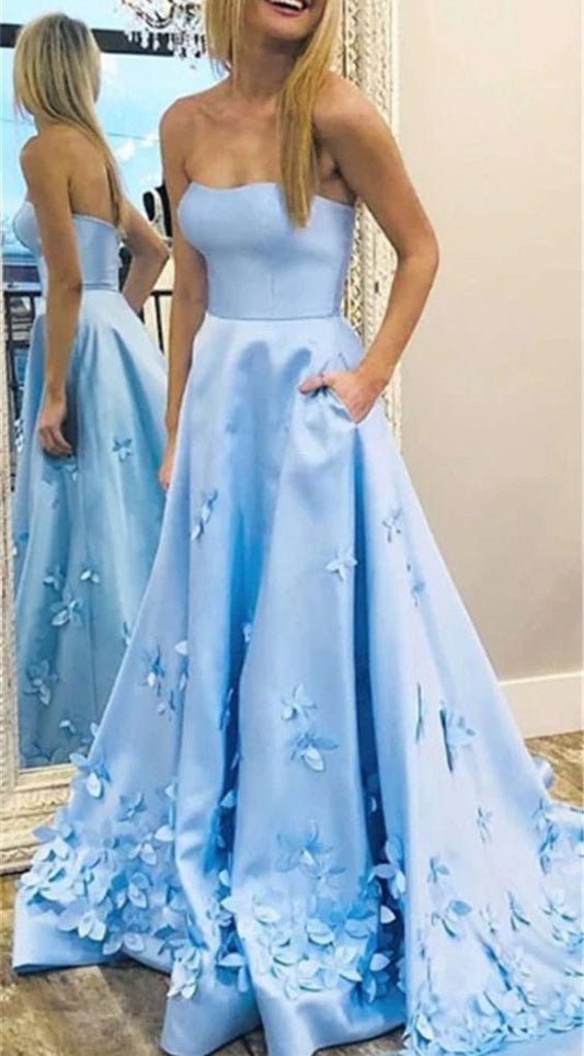 Women Satin Prom Dresses Long Strapless Evening Gowns Formal Party Dress YPD253