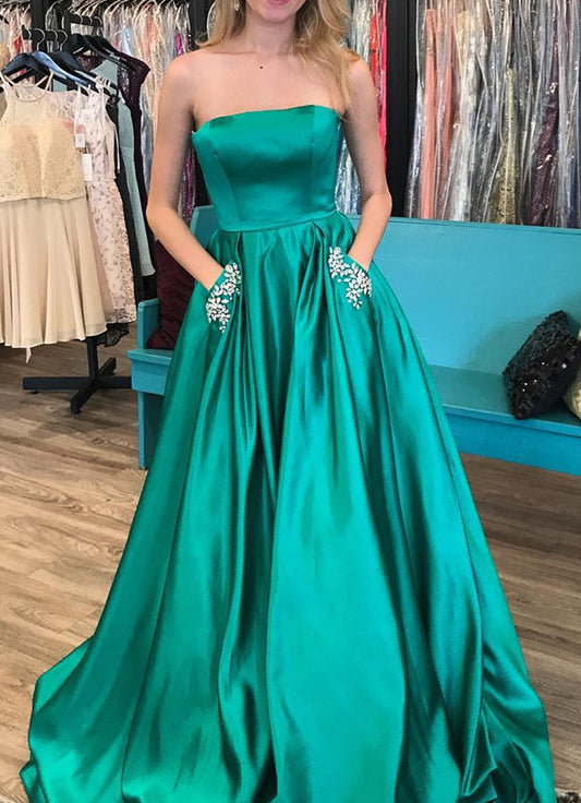 Women Beads Prom Dresses Long Satin Evening Party Dress YPD226