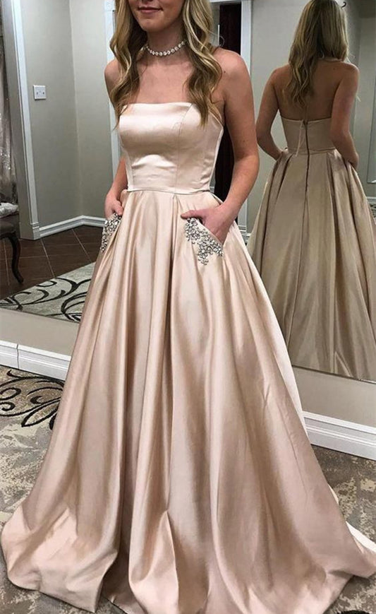 Women Beads Prom Dresses Long Satin Evening Party Dress YPD227
