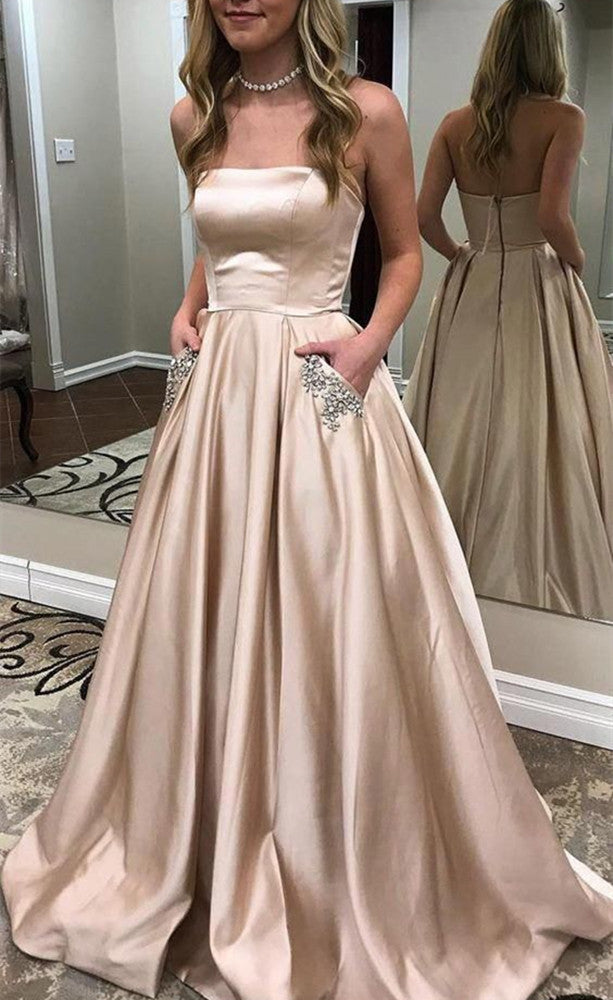 Women Beads Prom Dresses Long Satin Evening Party Dress YPD227
