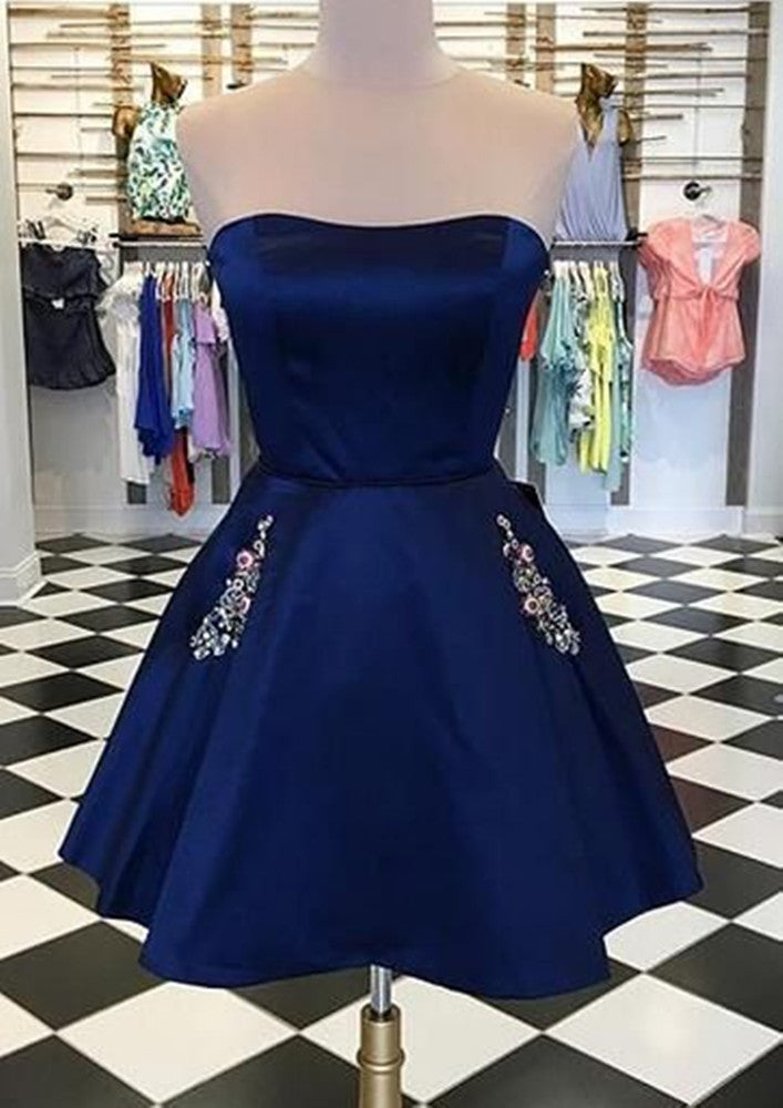 Women Satin Prom Dresses Short Cocktail Gowns Girls Beads Homecoming Dresses Short Graduation Dress YHD125