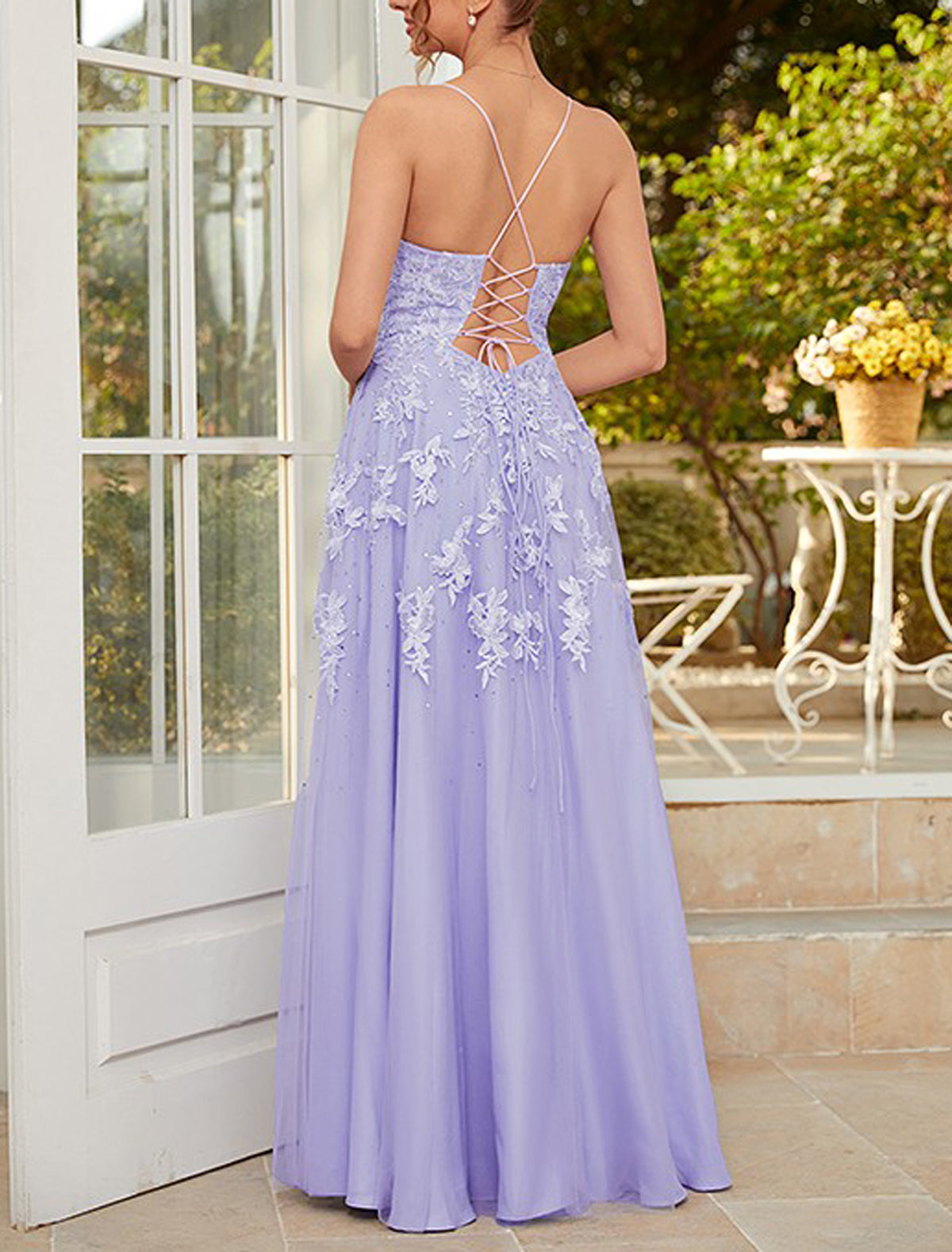 Women Tulle Appliques Prom Dress Long Side Slit Evening Gowns Princess Party Dress YPD830