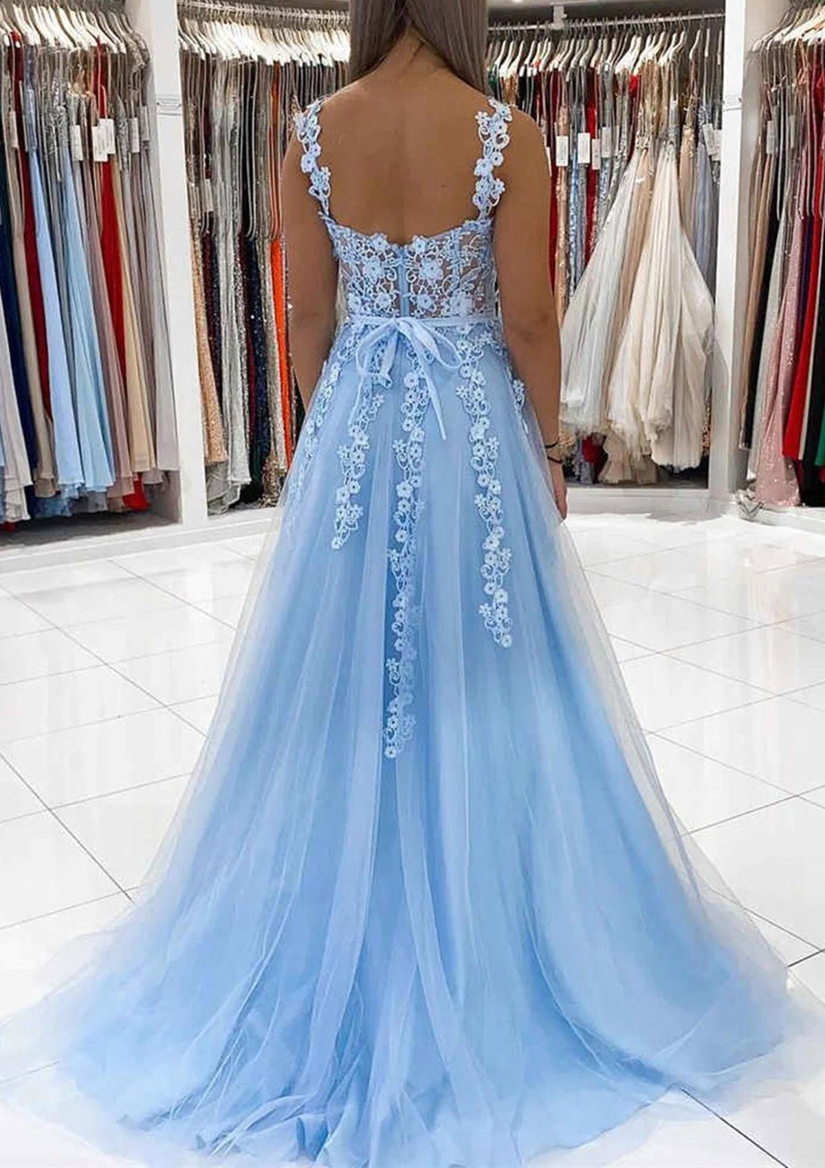 Women Tulle Appliques Prom Dress Long A-Line Evening Gowns Princess Party Dress YPD803