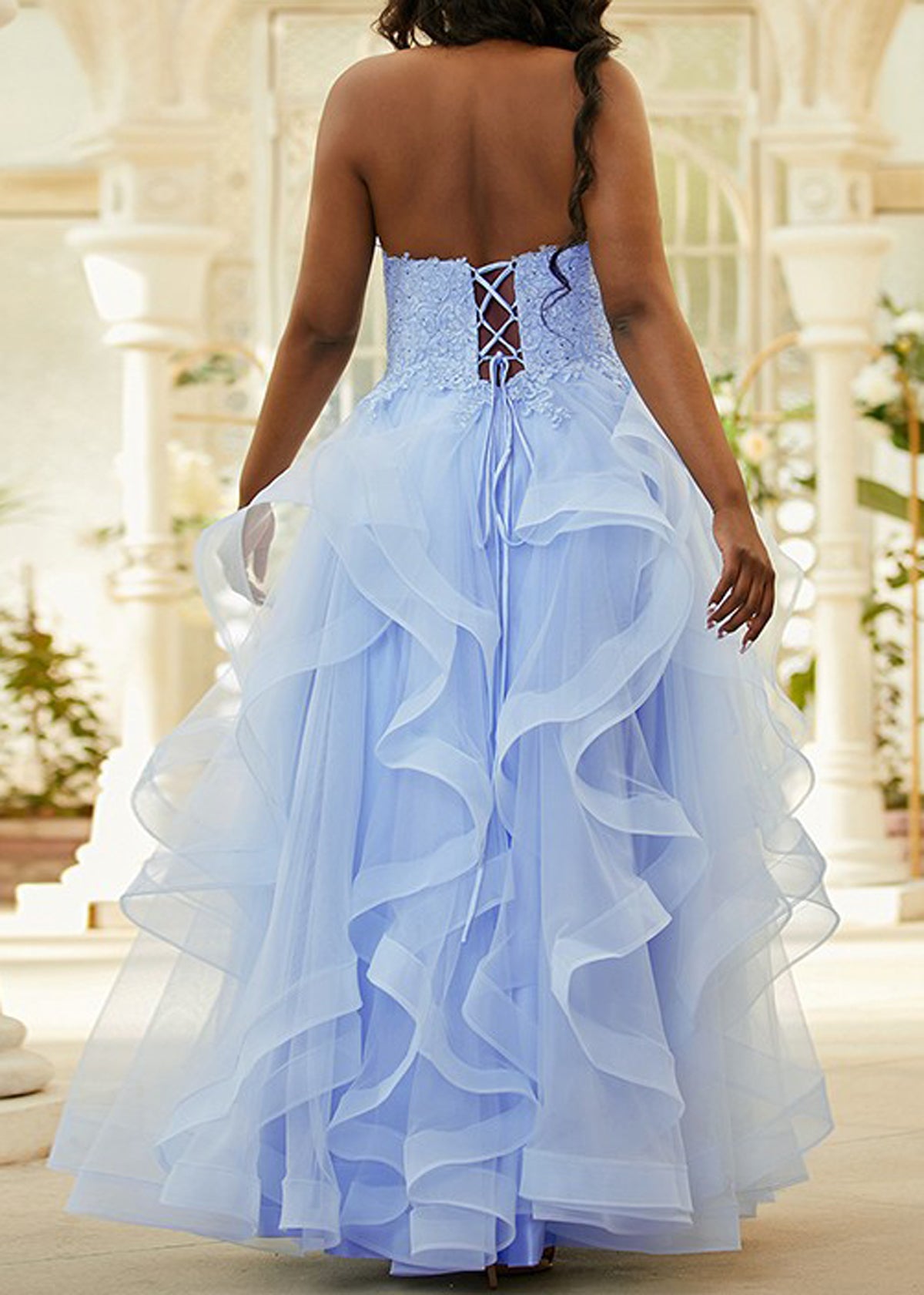 Women Tulle Appliques Prom Dress Long Halter Evening Gowns Princess Party Dress YPD842