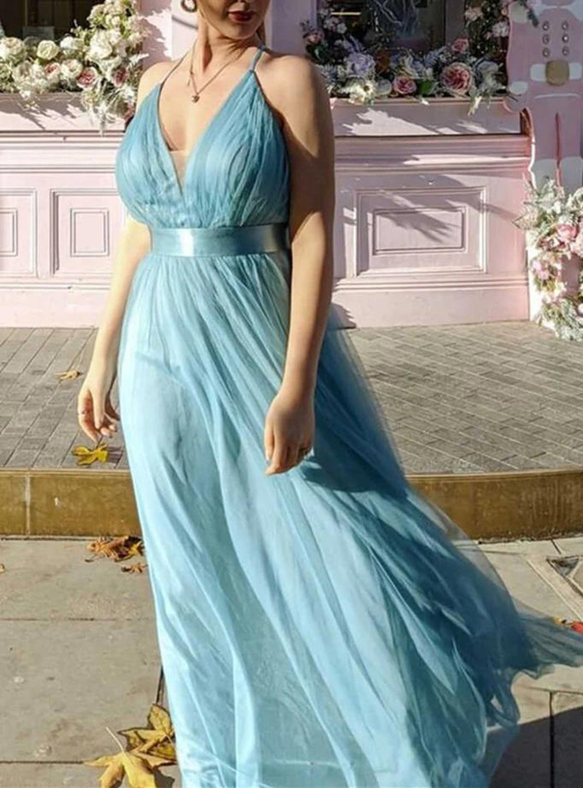 Women Tulle Bridesmaid Dress Long Spaghetti Straps Prom Gowns Fashion Wedding Party Dress YBD025