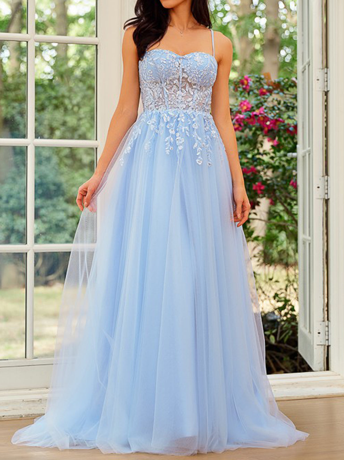 Women Tulle Appliques Bridesmaid Dress Long A-Line Prom Gowns Fashion Wedding Party Dress YBD047