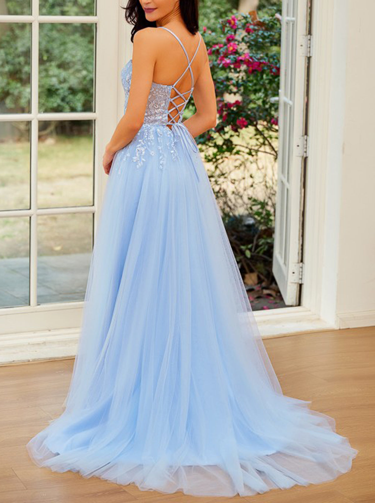 Women Tulle Appliques Bridesmaid Dress Long A-Line Prom Gowns Fashion Wedding Party Dress YBD047