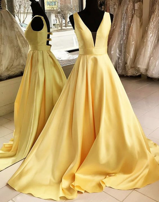 Women V-Neck Prom Dresses Long Satin Evening Party Dress YPD230